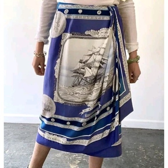 Linda Allard Ellen Tracy Dresses & Skirts - Linda Allard Ellen Tracy Silk Sailboat Midi Skirt Size 6